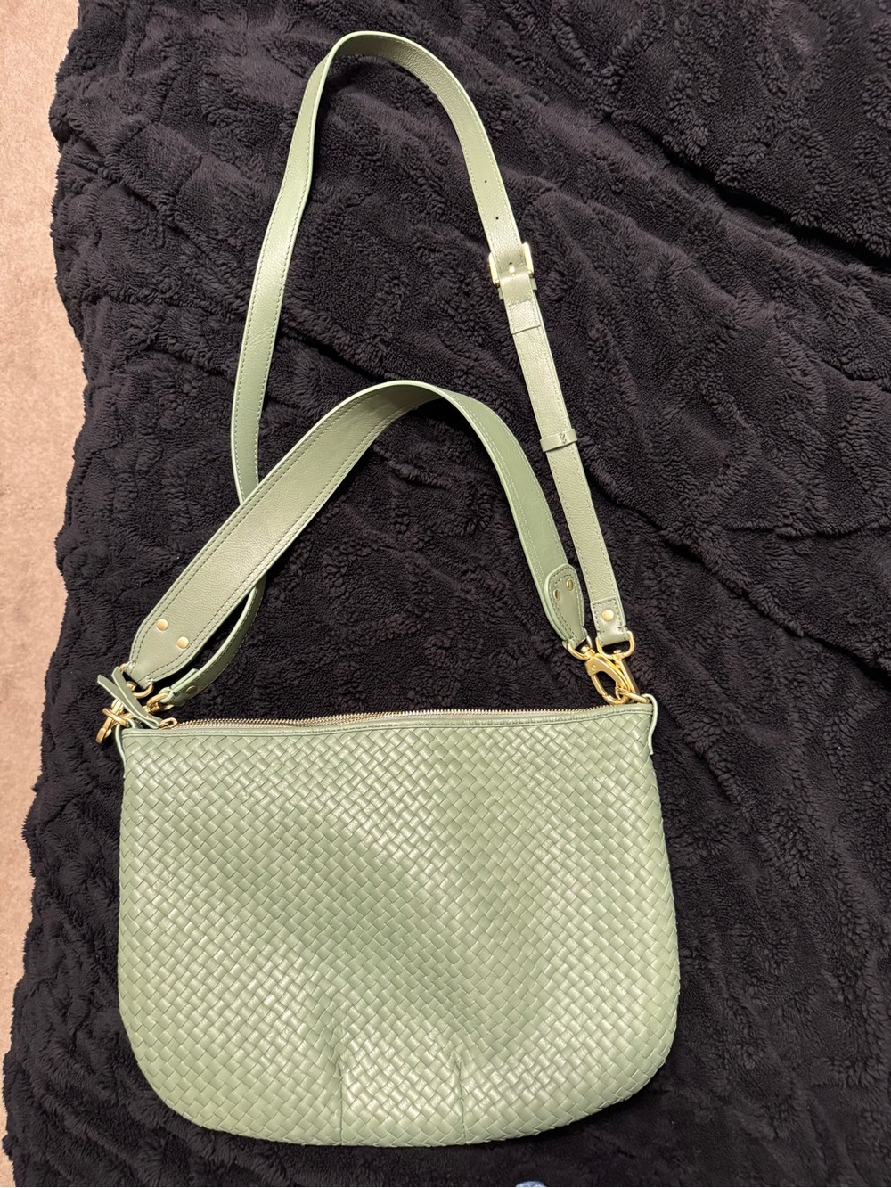 Quince Sage Green Woven Leather Crossbody Bag